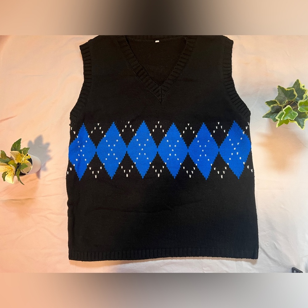 Womens L Black and Blue Sweater Vest